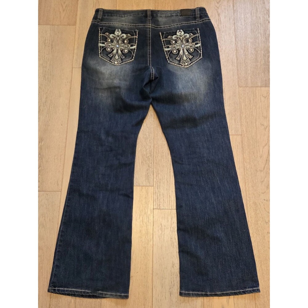 Love X Nation Women's Size 16 Bootcut Jeans Cross Bling Y2K Dark Wash 36x33.5 - Picture 2 of 9